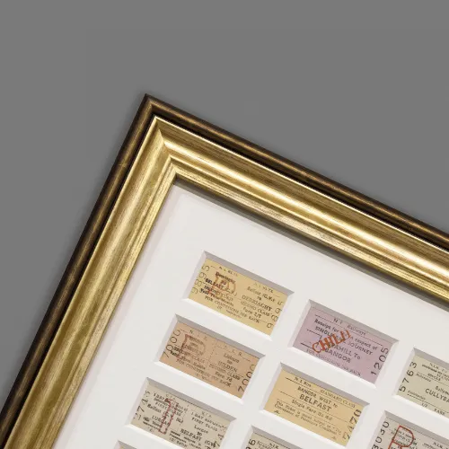 Collection of vintage railway tickets mounted in a multi-aperture gilt frame